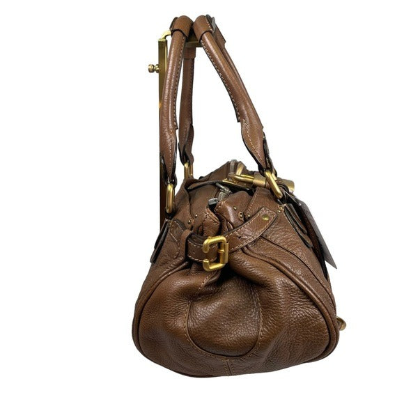 Chloe Paddington Lock Chestnut Brown Pebbled Leather Zip Shoulder Purse Bag