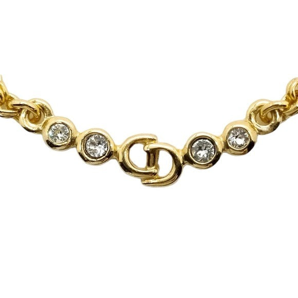 Christian Dior 18K Gold Plated Multi Stone Monogram Necklace Chain 16”