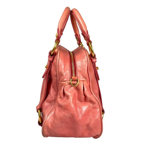 Miu Miu Pink Watermelon Gold Distressed Leather Crossbody Purse Zippy Bag Purse
