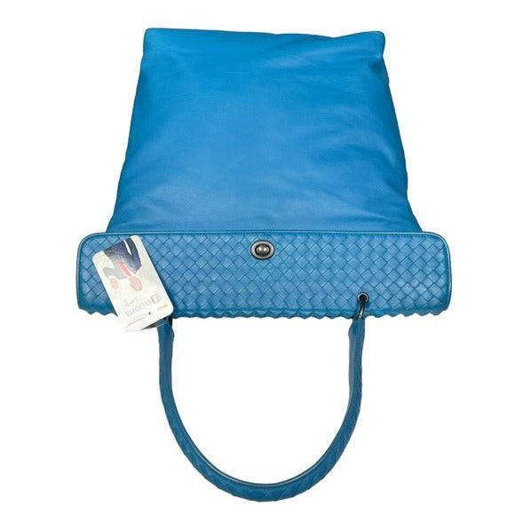 Bottega Veneta Cobalt Blue Woven Flappy Tote Bag Travel Business Purse Stachel