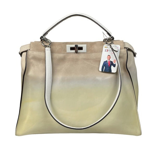 Fendi XL Peek-A-Boo Suede Patent Leather Multi Textile White Yellow Mega Bag