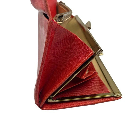 Givenchy Taiga Leather Paprika Red Long Metal Corner Flap Kiss Lock Wallet