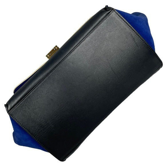 Celine Tri-Color Royal Blue Taupe Black Gold Large Shoulder Bucket Snap Purse