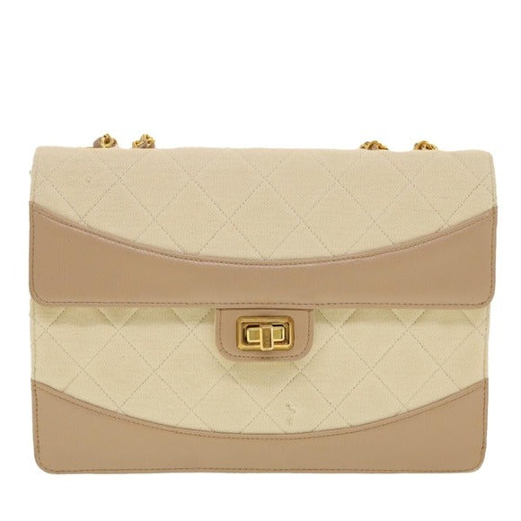 Chanel CC Matelasse Trapezoid Two-Tone Chain Shoulder Blush Beige Flap Purse