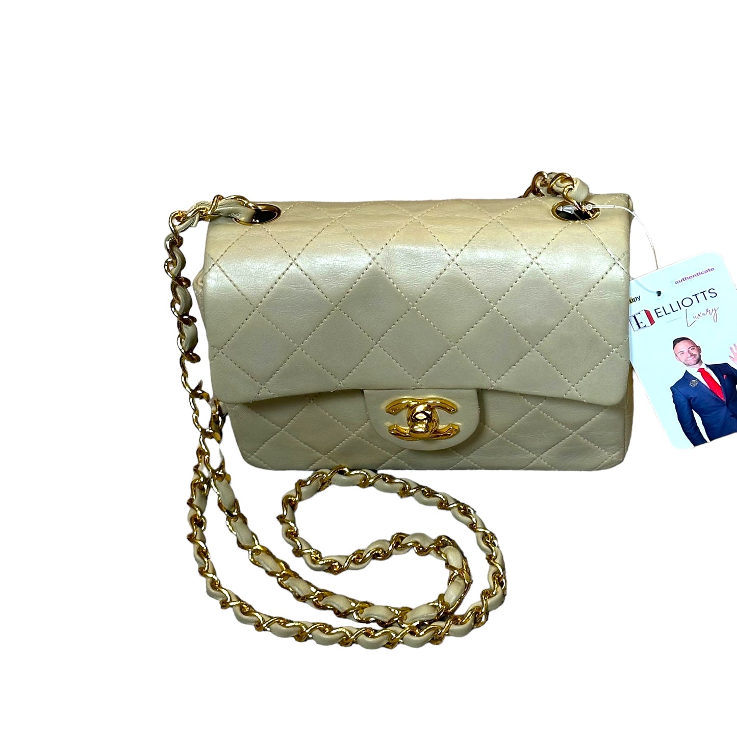 Chanel CC 24K Mini Square Flip Beige Lambskin Gold Plated Hardware