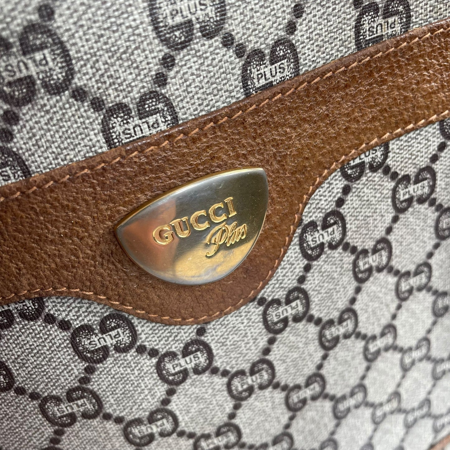 Gucci Plus GG Leather & Canvas Sherry Line Tote w/Mini Gucci Plus Zip. Pouch
