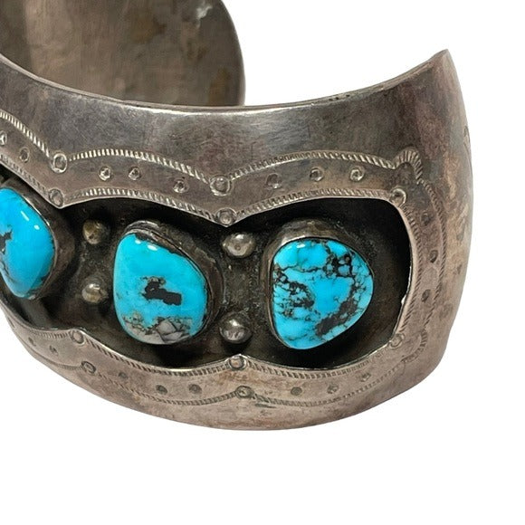 Mae G. Vinatge Sterling Handmade Multi Turquoise Cuff Adjustable Bracelet