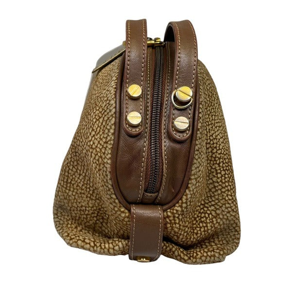 Borbonese Redwall Suede Textured Brown Dual Handle Crossbody Mini Satchel Bag