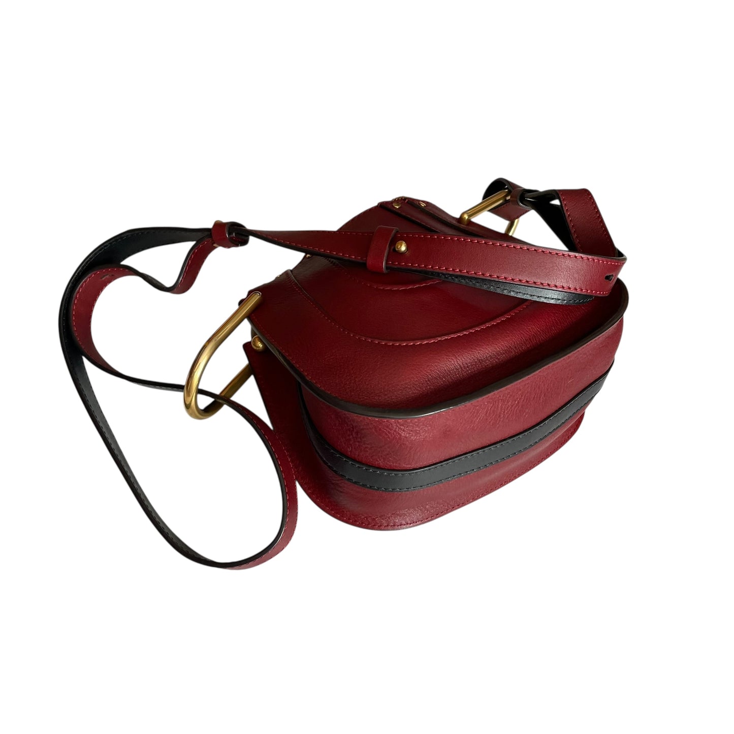 Chloe Hayley Calf Skin Nano Equestrian Burgundy Bucket 2 Way Crossbody Purse Bag