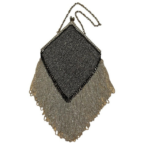 Retro Beaded Two-Toned Jelly Fish Glass Beaded Clutch Diamond Dangle Kiss-Lock