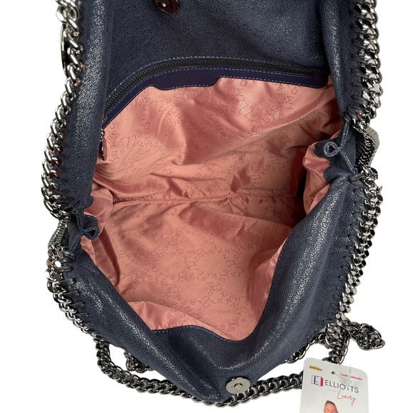 Stella McCartney Vegan Midnight Blue Metallic Chain Large Shoulder Purse Hobo