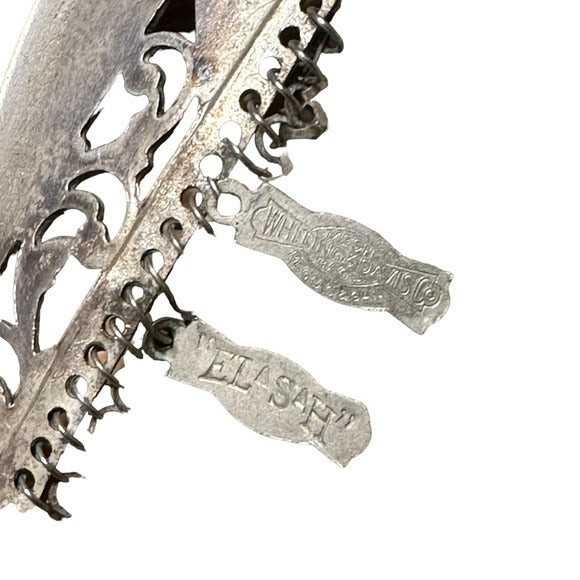 Whiting & Davis Crescent Silver Plate Crème Ivory Mountain Mesh Metal Kiss-Lock