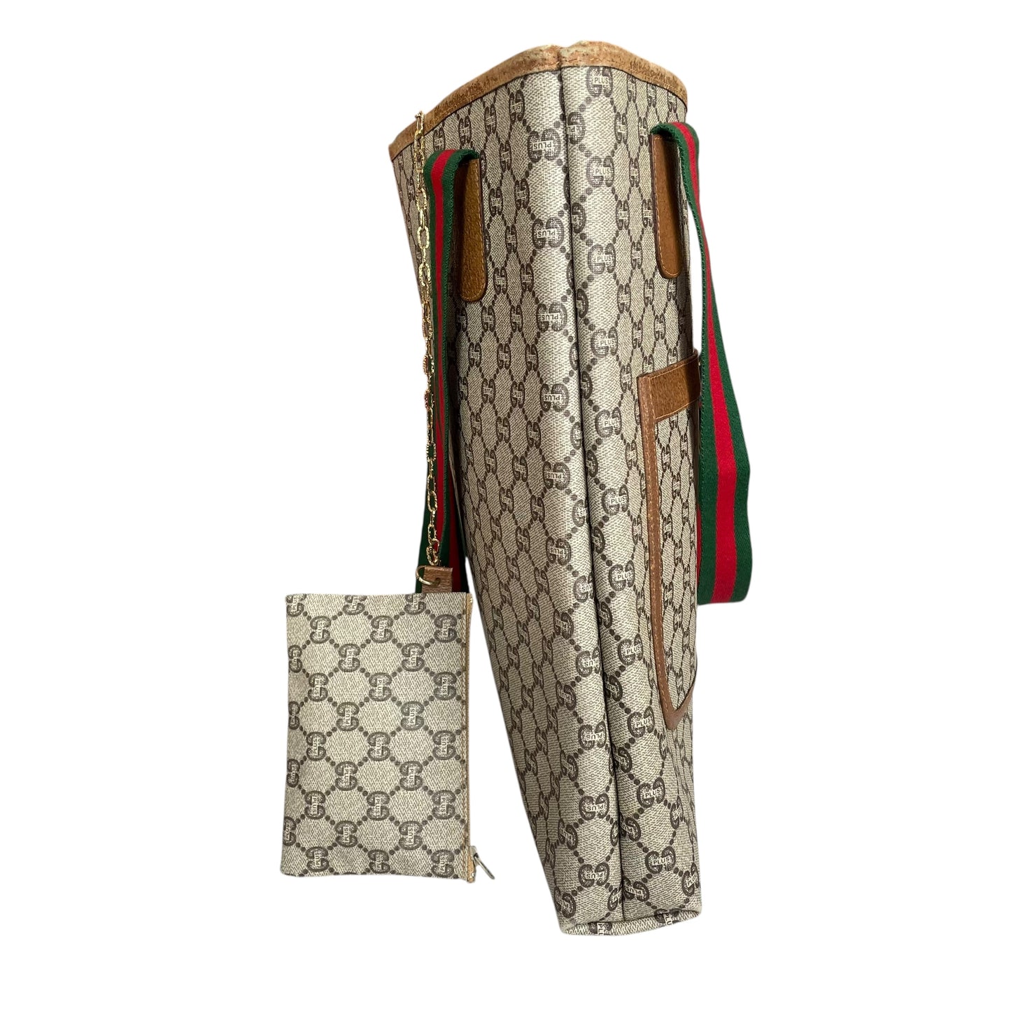 Gucci Plus GG Leather & Canvas Sherry Line Tote w/Mini Gucci Plus Zip. Pouch