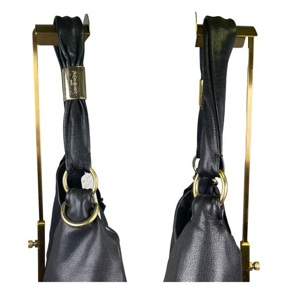 YSL Black Saint Tropez Patch Gathered Layered Lambskin Shoulder Large Bag Hobo