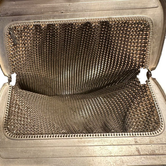 Whiting & Davis Med. Sterling Metal Mesh Plate Pink Orange Abstract Clutch Purse