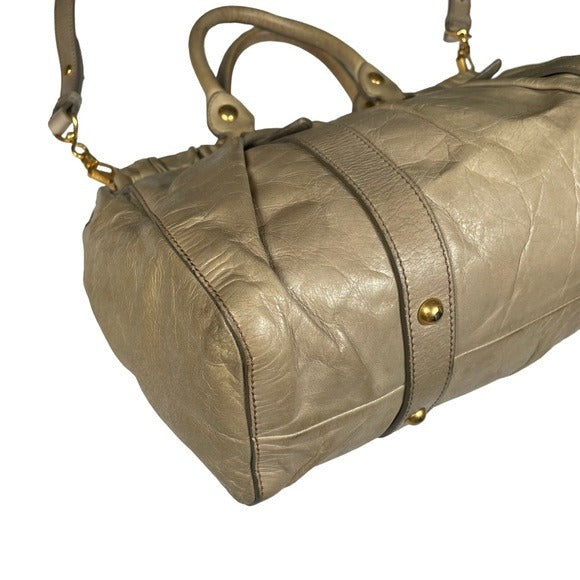 Miu Miu Rippled Gold Leather Shoulder Purse Two-Way Crossbody Zip Bag