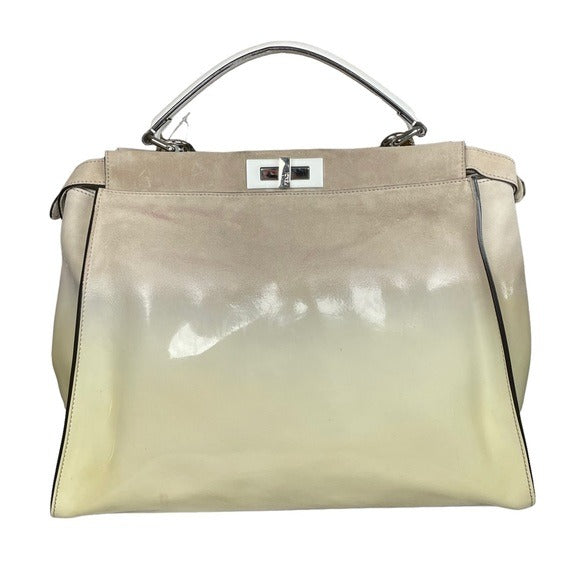 Fendi XL Peek-A-Boo Suede Patent Leather Multi Textile White Yellow Mega Bag