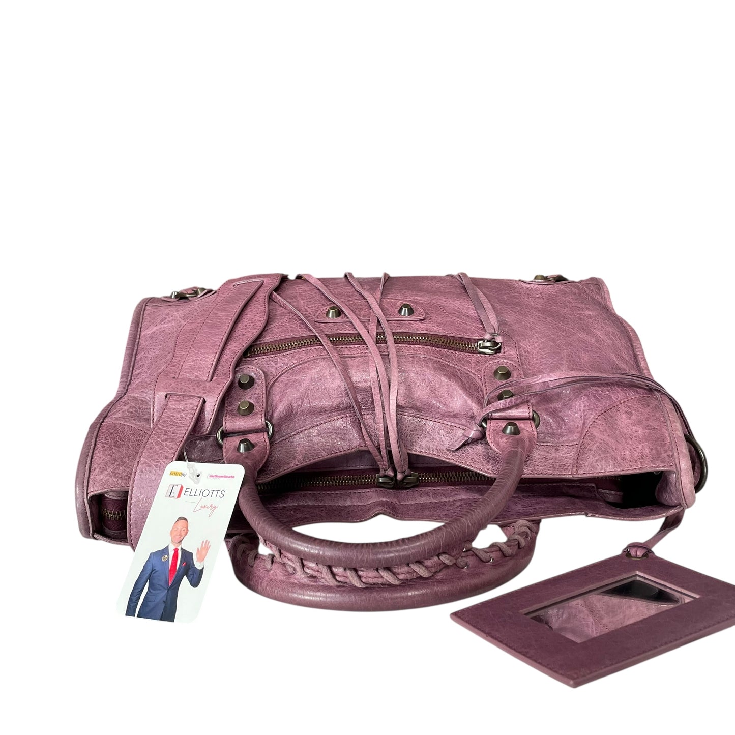 Balenciaga Motorcycle City Bag Glycine Purple Studded Brushed Bronze 2 Way Tote