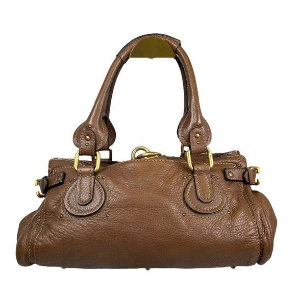 Chloe Paddington Lock Chestnut Brown Pebbled Leather Zip Shoulder Purse Bag