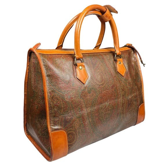 Etro Milano Paisley Canvas Natural Leather Locking Travel Weekender