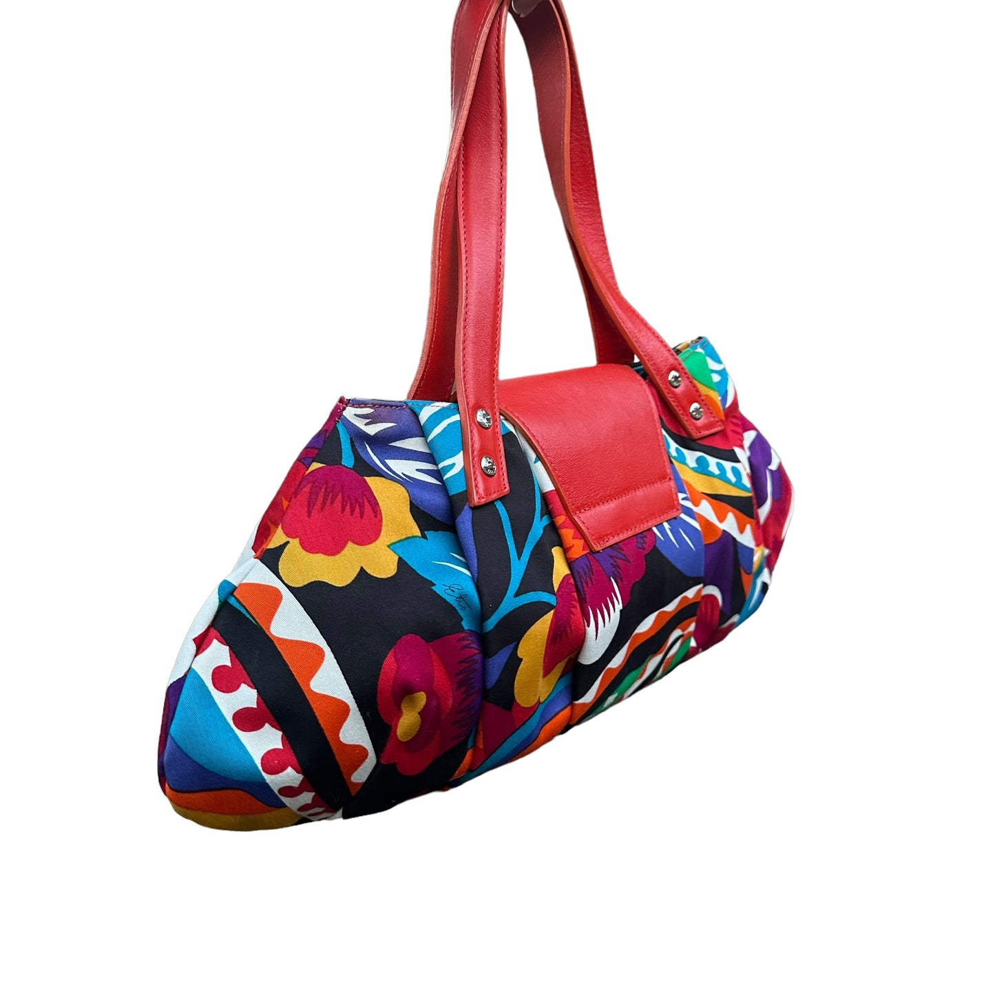 Etro Floral Canvas Fabric Multi Color Leather East West Shoulder Purse