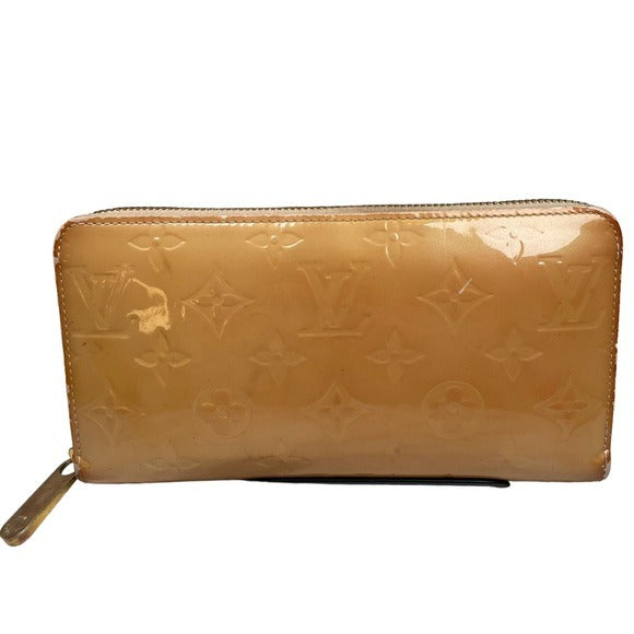 Louis Vuitton Monogram Vernis Harvest Wheat Gold Zip Around Long Wallet