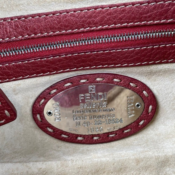 Fendi Selleria Sterling Leather Bordeaux Metallic Baguette Purse