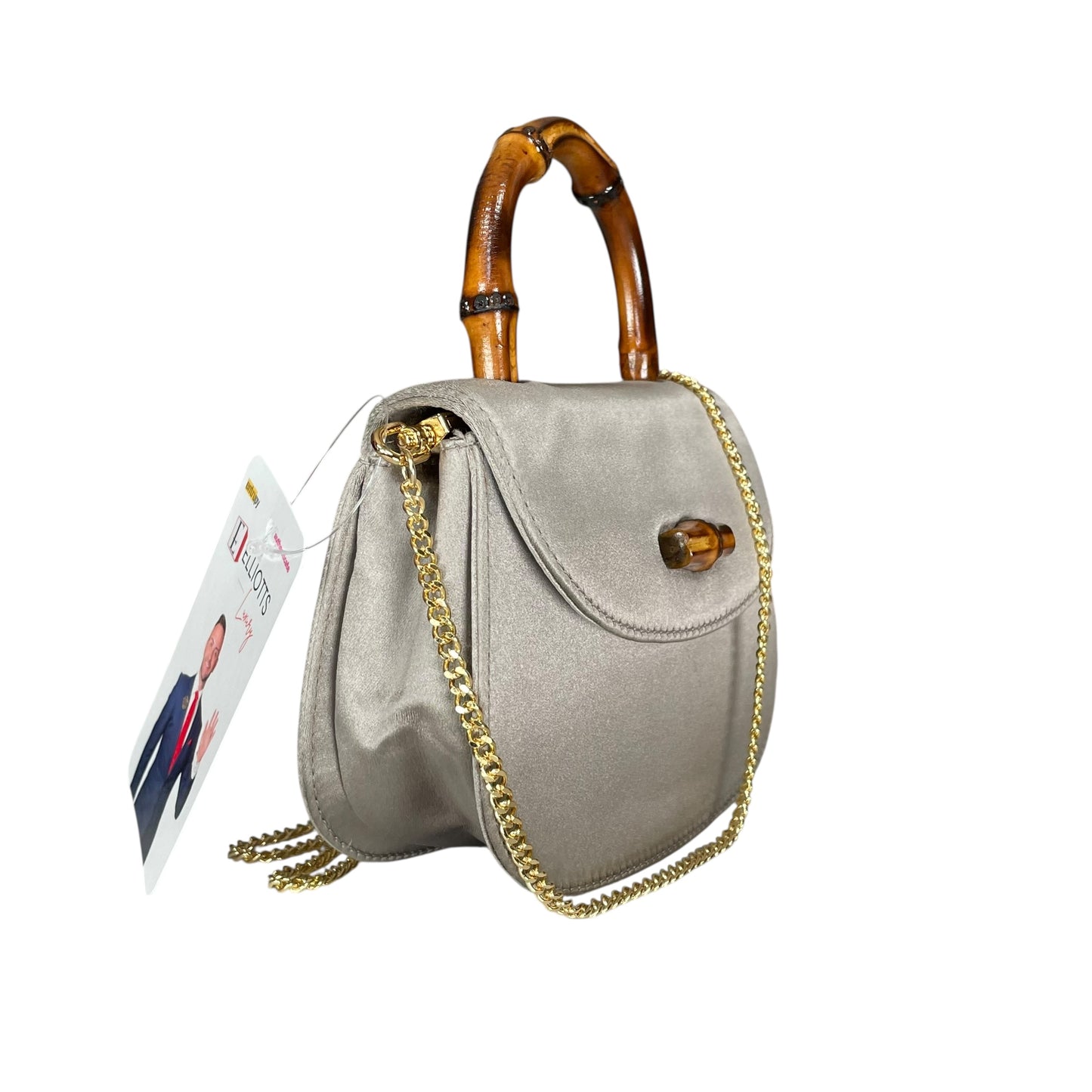 Gucci GG Mini 1947 StyleChampagne Satin GHW Bamboo 1990s Top Handle Crossbody