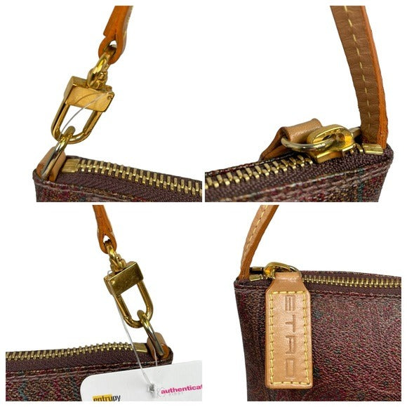 Etro Paisley Canvas Borsa Leather Zippy Slim Shoulder Pouchette Clutch Purse