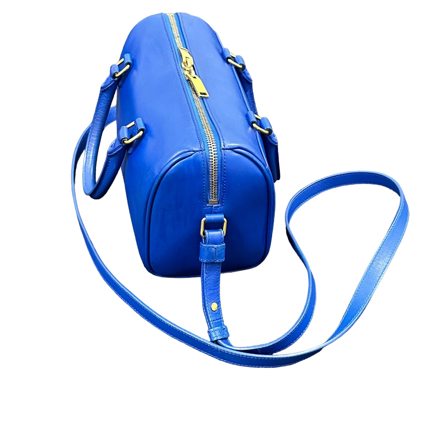 YSL Yves Saint Laurent Cobalt Blue Mini Calfskin Boston Two-Way Strap Speedy Bag