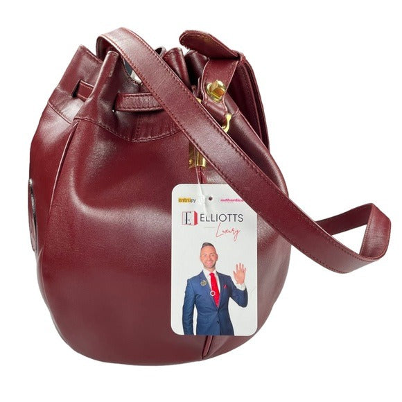 Cartier Burgundy Leather Medium Bucket Drawstring Crossbody Adjustable Purse