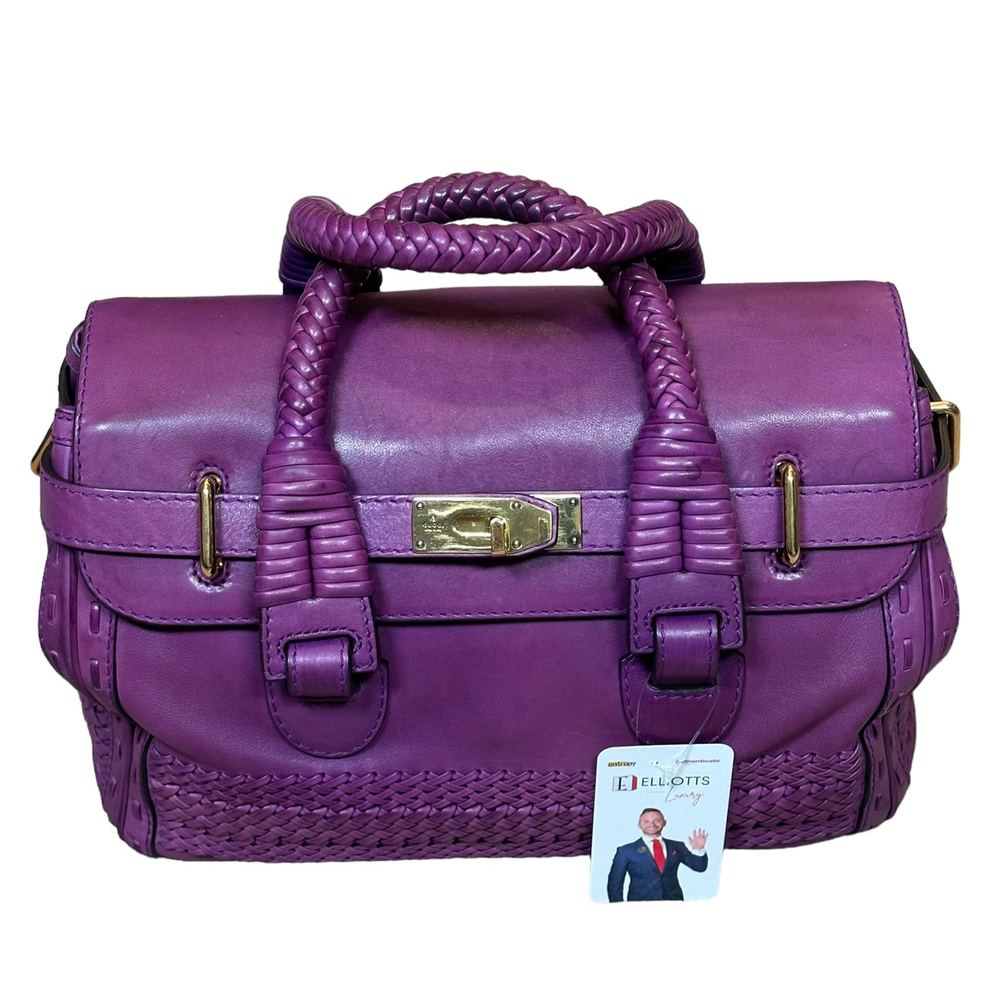 Gucci Leather Handwoven Satchel Bucket Braided Top Handle Doctor Bag