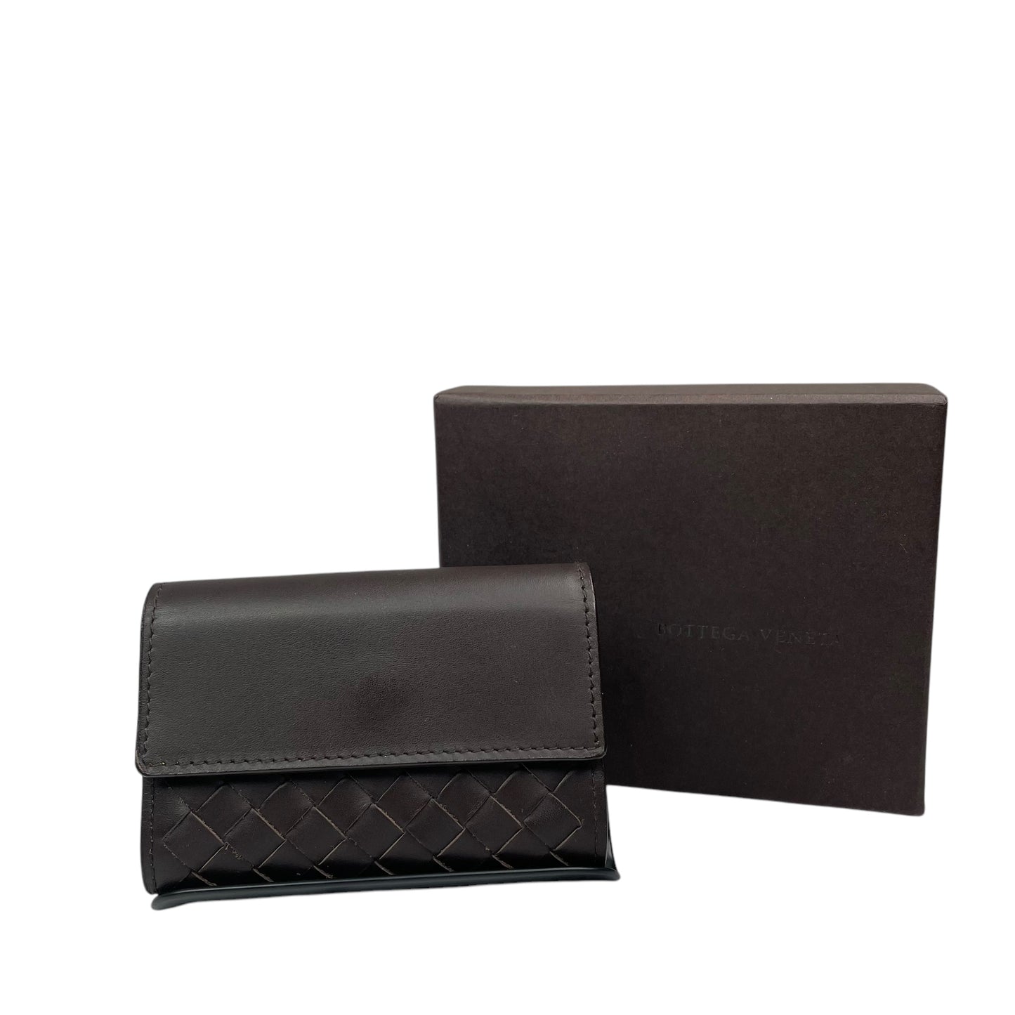 Bottega Veneta Intrecciato Brown Leather Card Holder Foldable Compact Wallet