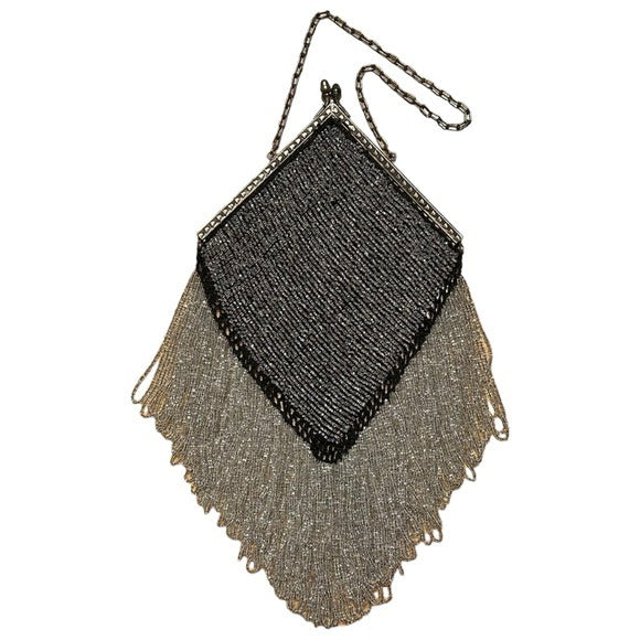 Retro Beaded Two-Toned Jelly Fish Glass Beaded Clutch Diamond Dangle Kiss-Lock