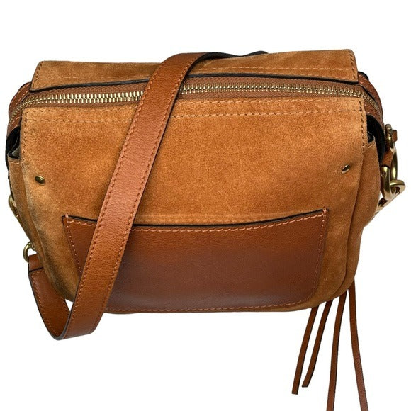 Chloe Classic Nubuck Suede Tan Brown Gold Zippy Shoulder Purse Bag Boxy Flap
