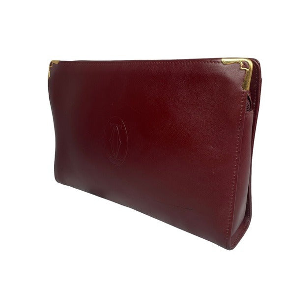 Cartier Burgundy Gold Corners Leather Zippy Evening Clutch