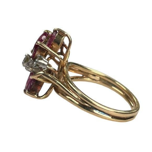 Ruby & Round Diamond Spiral Pinky Ring 10K Marquee Authentic Size 5.25