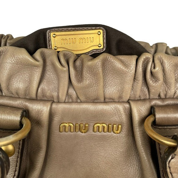 Miu Miu Leather Earthy Brown Brass Hardware Convertible Tote Handbag Purse
