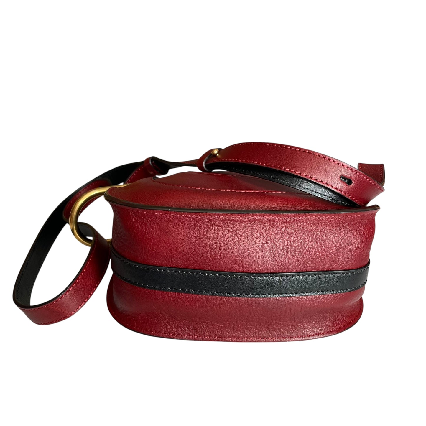 Chloe Hayley Calf Skin Nano Equestrian Burgundy Bucket 2 Way Crossbody Purse Bag