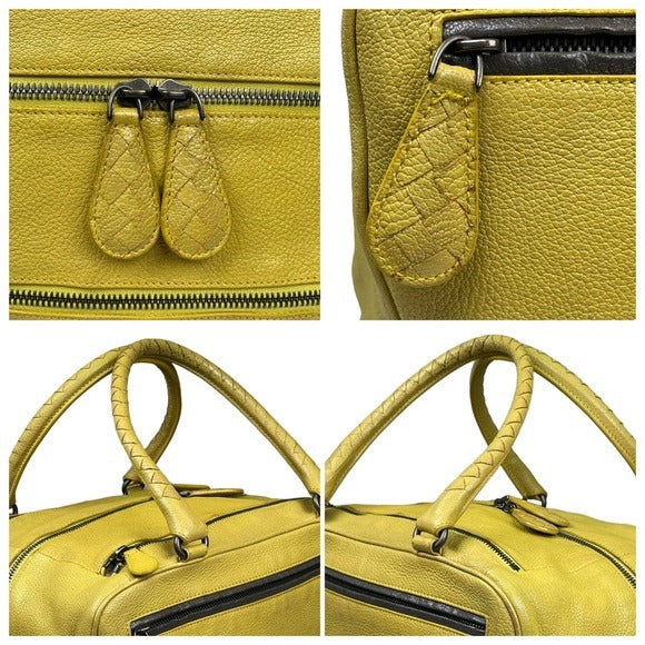 Bottega Veneta Lime Green Leather Woven Strap Boston Personal Travel Zip