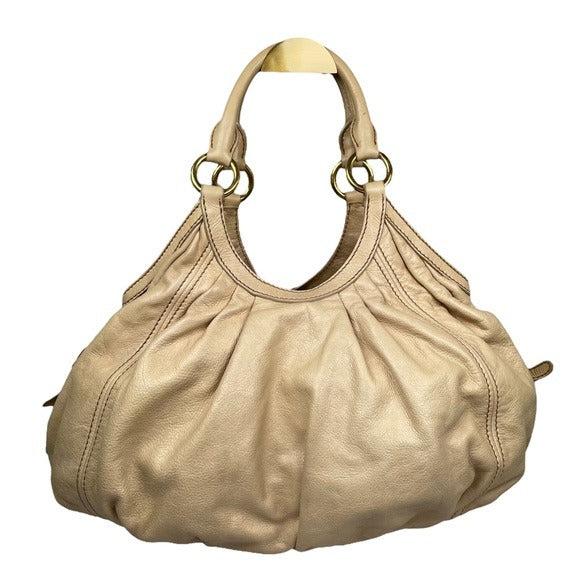 Miu Miu Basket Hobo Leather Gathered XL Ivory Creme Gold Shoulder Purse Bag Tote