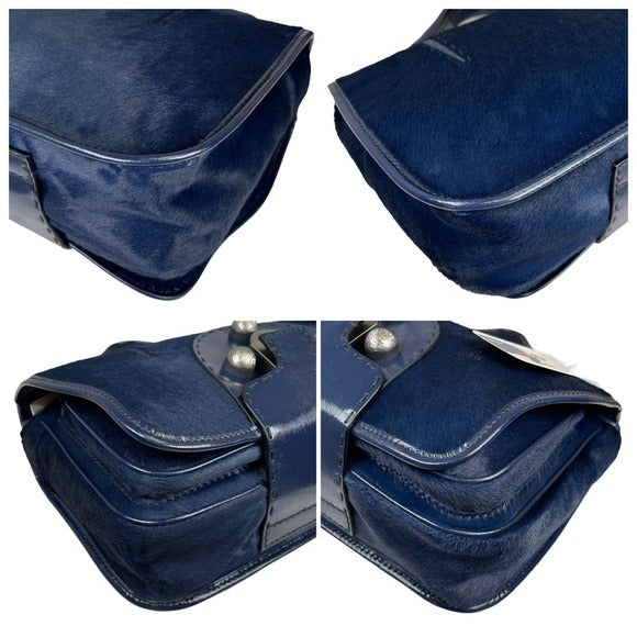 Fendi Selleria Calf Hair Navy Blue Messenger Gunmetal Flap Two Way Crossbody Bag
