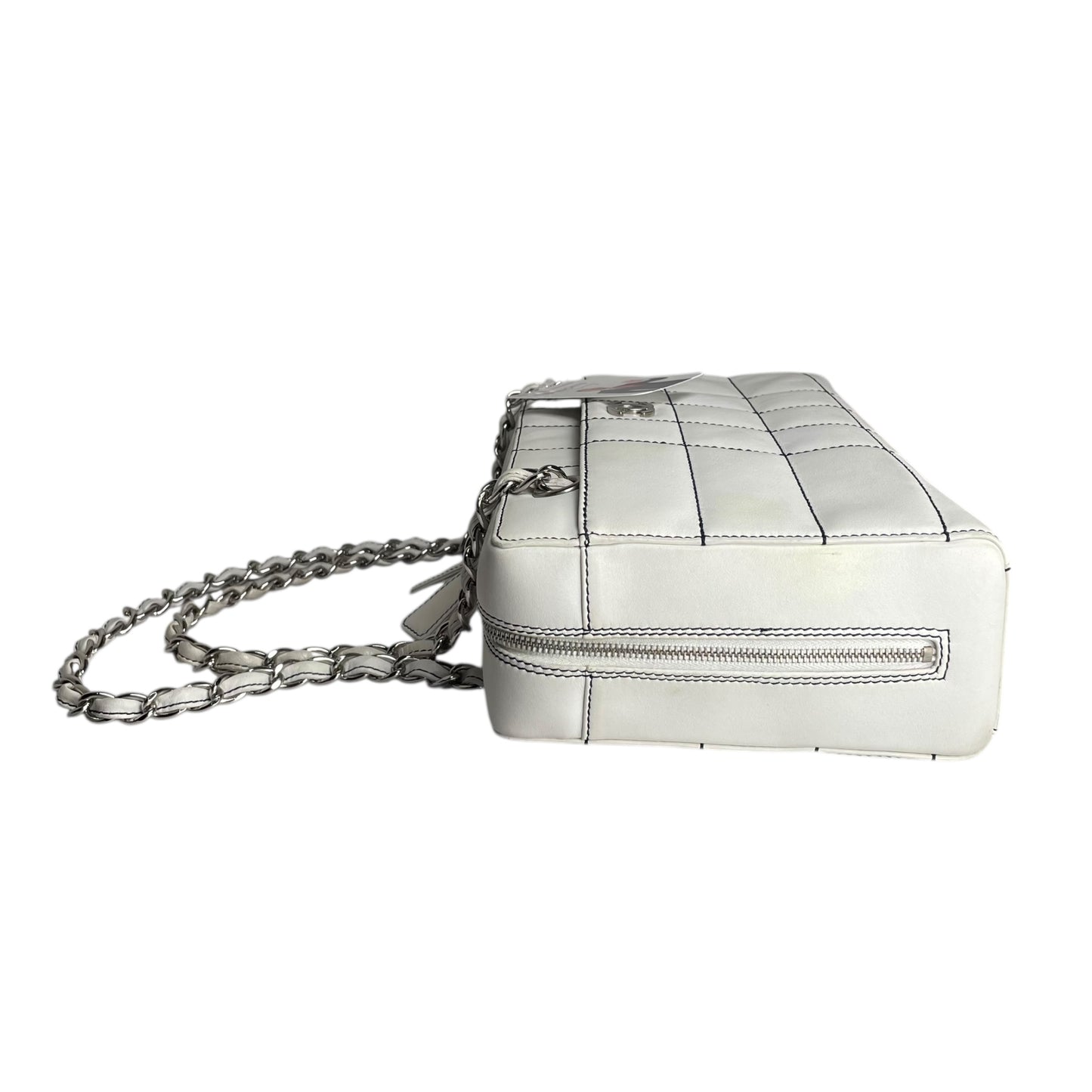 Chanel CC Timeless White Chocolate Bar Wildstitch Navy Blue SHW Shoulder Purse