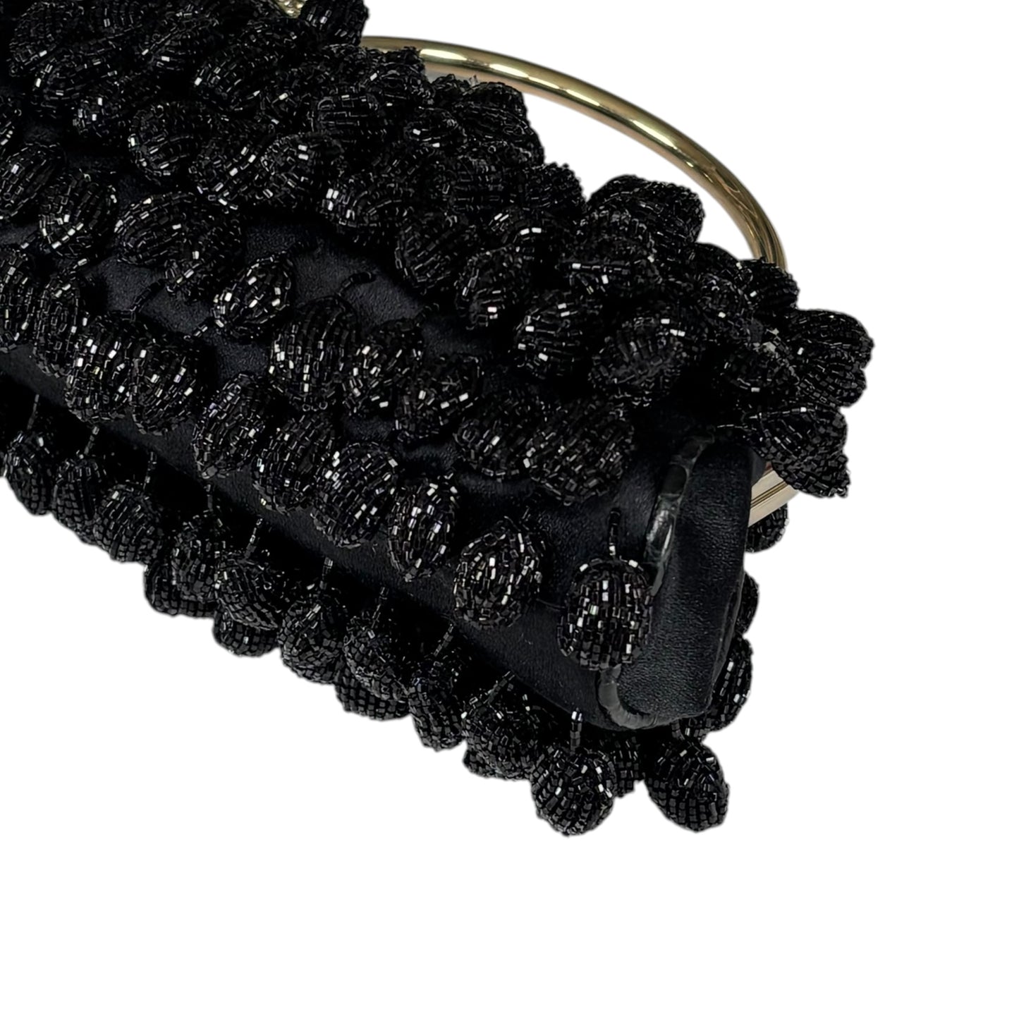 Gucci GG Y2K Mini GHW Black Satin Crystal Ball Kiss-Lock Beaded Clutch