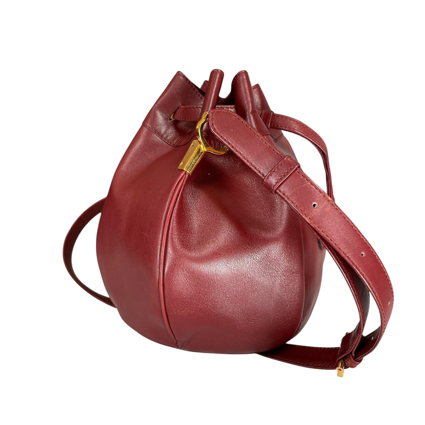 Cartier Burgundy Leather Medium Bucket Drawstring Crossbody Adjustable Purse