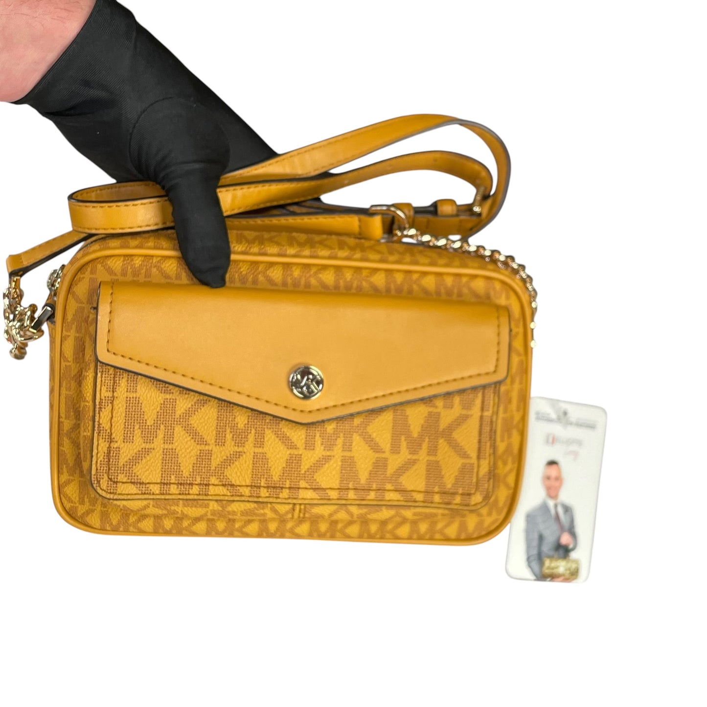 Micheal Kors Mustard GHW Jet Set Leather Canvas Crossbody
