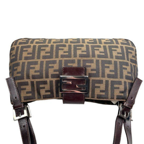 Fendi Zucca Dual Handle Shoulder Baguette Leather Canvas Purse