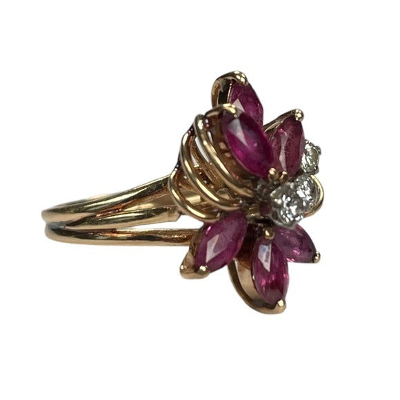 Ruby & Round Diamond Spiral Pinky Ring 10K Marquee Authentic Size 5.25