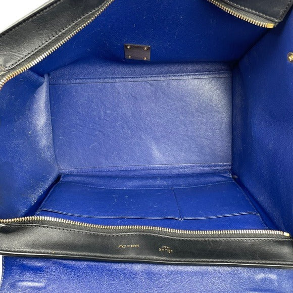 Celine Tri-Color Royal Blue Taupe Black Gold Large Shoulder Bucket Snap Purse