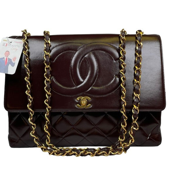 Chanel CC Halo Bordeaux 24K Gold Jumbo XL Three-Way Turn-Lock Quilted Lambskin
